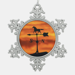 Weather Vane at Sunset Snowflake Pewter Christmas Ornament