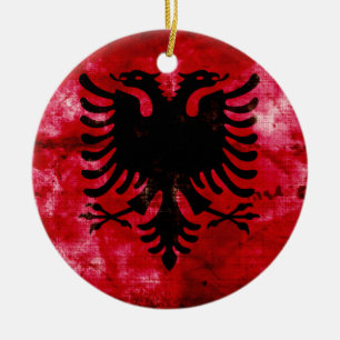 Weathered Albania Flag Ceramic Ornament