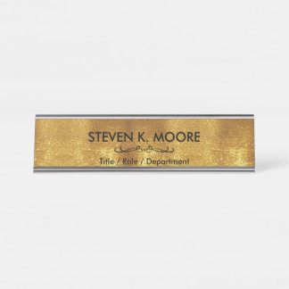 Weathered Antique Brass Gold + Blk Custom Desk Name Plate