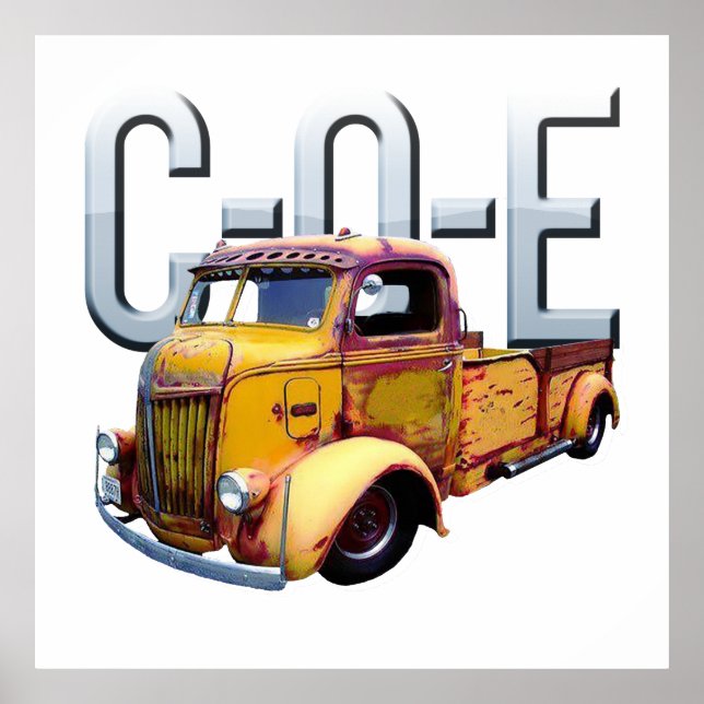 Weathered antique cab over engine delivery truck poster (Front)