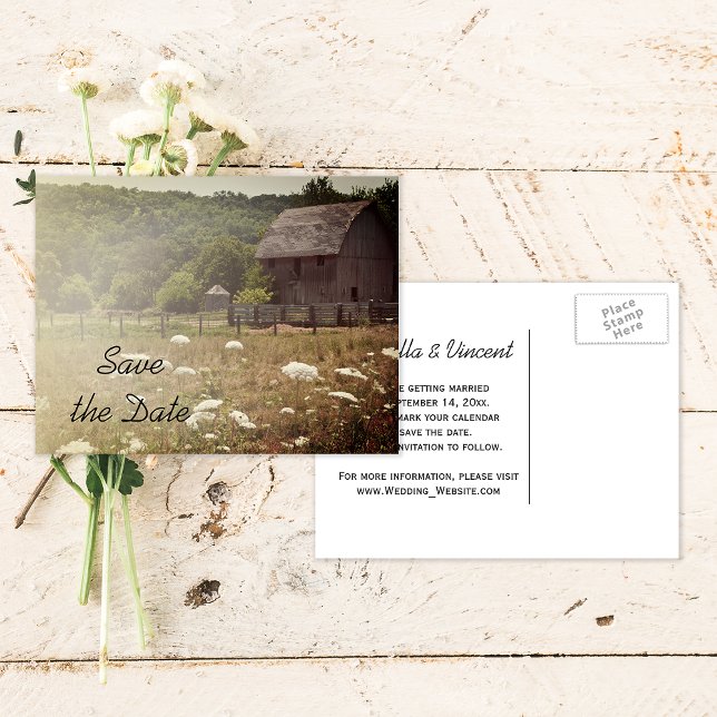 Weathered Barn Country Wedding Save the Date Announcement Postcard (Creator Uploaded)