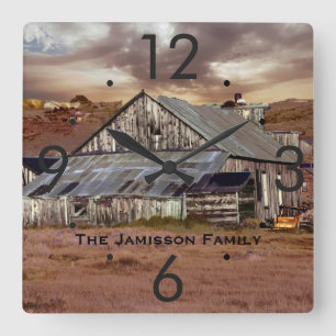Weathered Barn w/ Storm Clouds Personalised Clock
