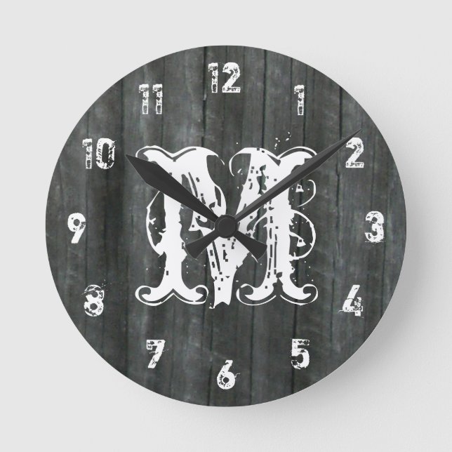 Weathered Barn Wood Inspired Monogram Clock (Front)