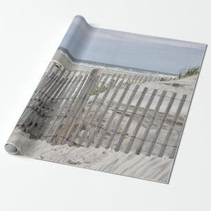 Weathered beach fence and ocean beach wrapping paper
