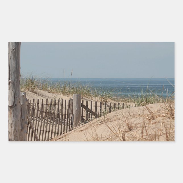 Weathered beach fence in the dunes rectangular sticker (Front)