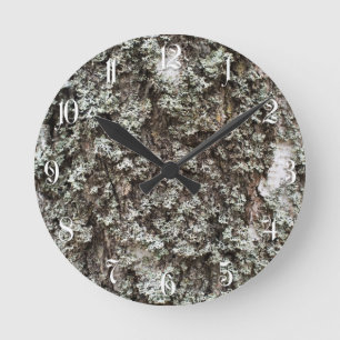 Weathered birch bark round clock