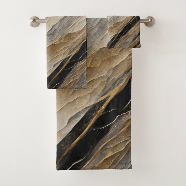 Weathered Black and Gold Stripe Bath Towel Set (Insitu)