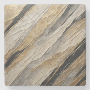 Weathered Black and Gold Stripe Stone Coaster