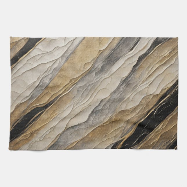 Weathered Black and Gold Stripe Tea Towel (Horizontal)