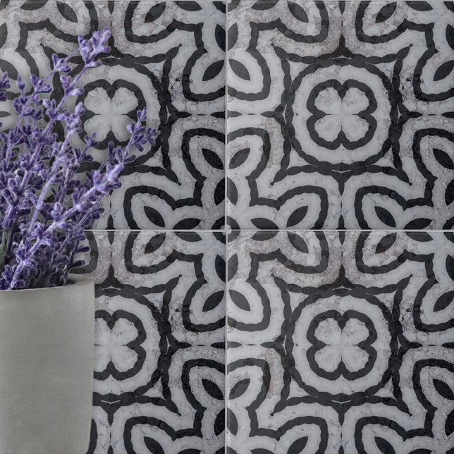 Weathered Black White Grey Marble-Look Geometric  Ceramic Tile (Creator Uploaded)