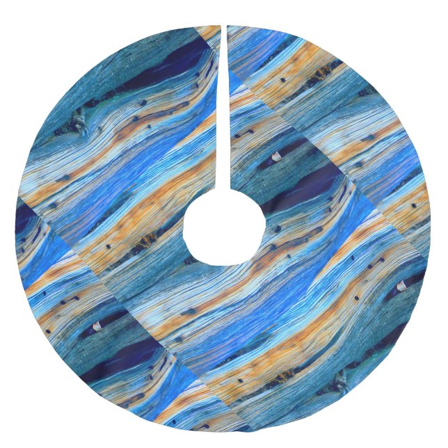 weathered blue barn boards brushed polyester tree skirt (Front)