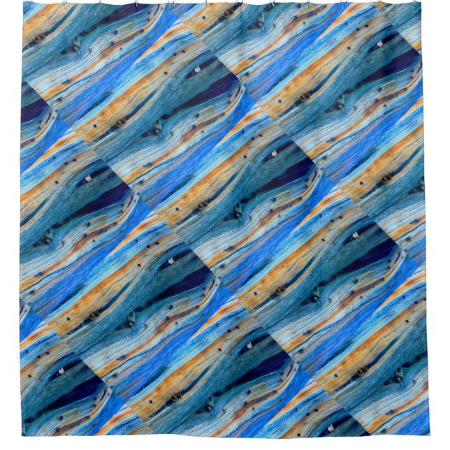 weathered blue boards pattern shower curtain (Front)