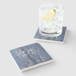 Weathered Blue Paint Abstract Stone Coaster