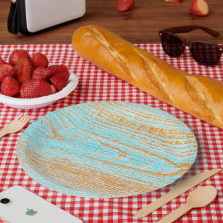 Weathered Board In Blue And Orange Paper Plate