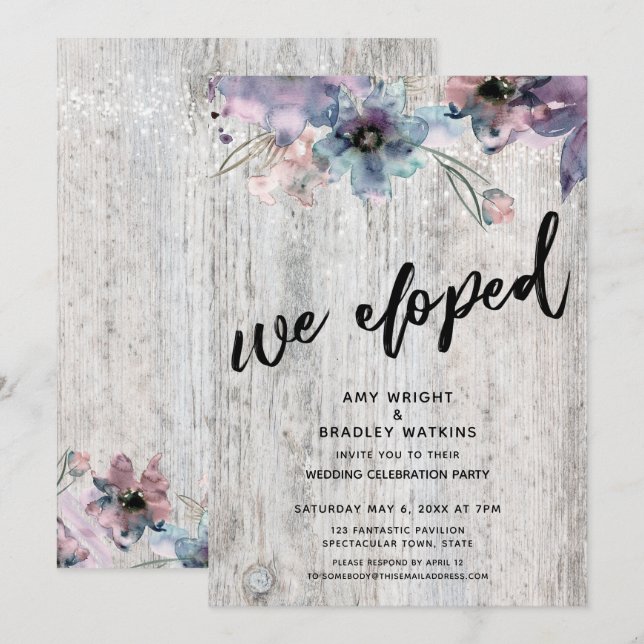 Weathered Boards Flowers Lights We Eloped Invitation (Front/Back)