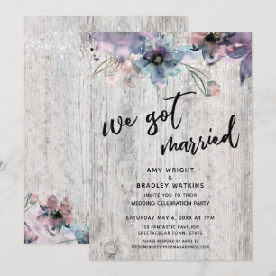Weathered Boards Flowers Lights We Got Married Invitation