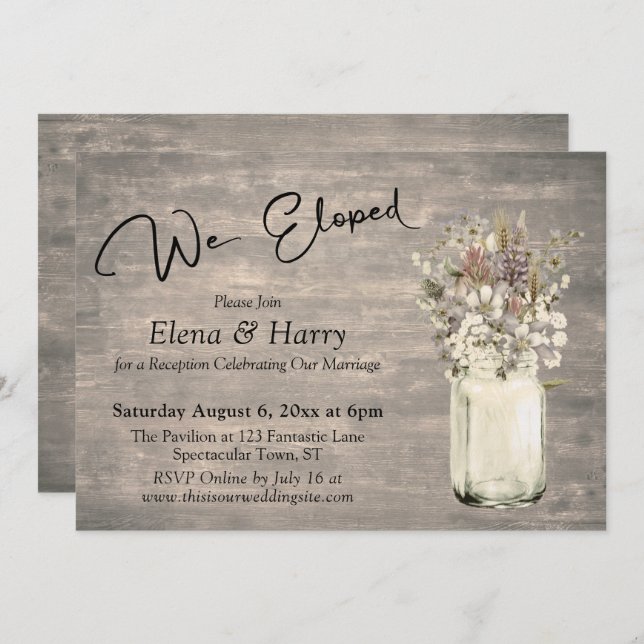 Weathered Boards with Wildflowers We Eloped Invitation (Front/Back)