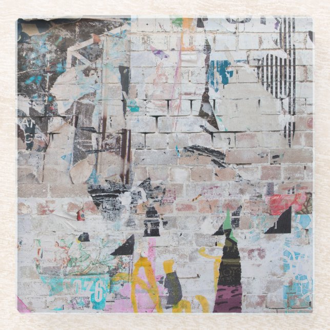 Weathered Brick: Urban Poster Wall. Glass Coaster (Front)