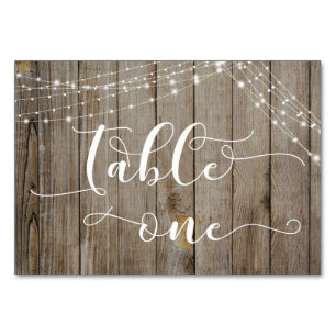 Weathered Brown Wood Light Strings Table One Card