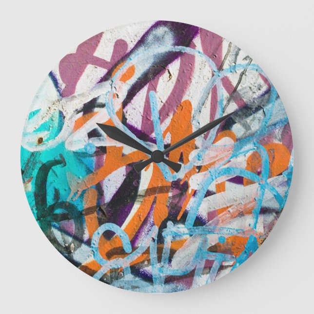 Weathered concrete wall, grungy texture. large clock (Front)