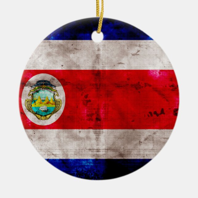 Weathered Costa Rica Flag Ceramic Tree Decoration (Front)