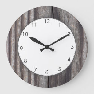 Weathered Country Wood Grey Numbers Large Clock