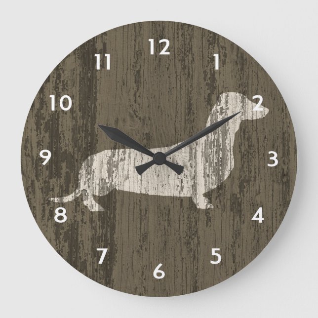 Weathered Dachshund Large Clock (Front)