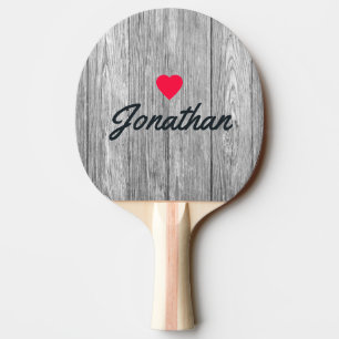 Weathered Dark Grey Wooden Vintage Heart Signature Ping Pong Paddle