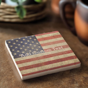 Weathered, distressed American Flag Stone Coaster