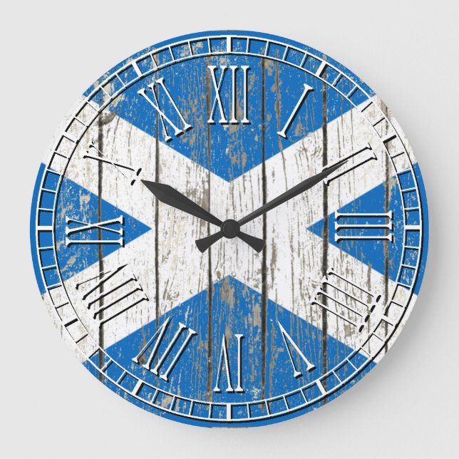 Weathered Flag of Scotland Large Clock (Front)