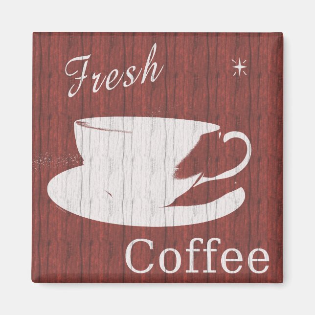 Weathered Fresh Coffee Sign - Red Magnet (Front)