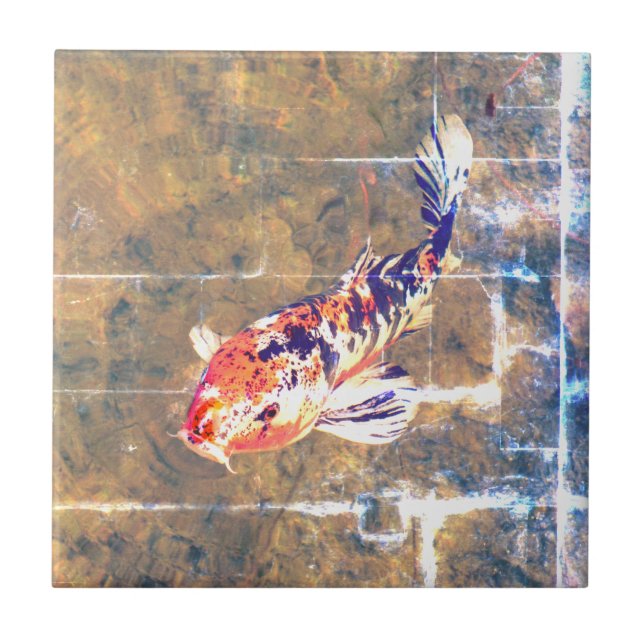 Weathered Japanese Koi Image Ceramic Tile (Front)