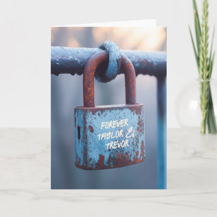 Weathered Love Padlock on Rusty Fence Invitation