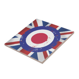 Weathered Mod Target on silk effect Union Jack Ceramic Tile