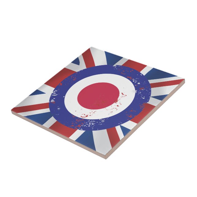 Weathered Mod Target on silk effect Union Jack Ceramic Tile (Side)