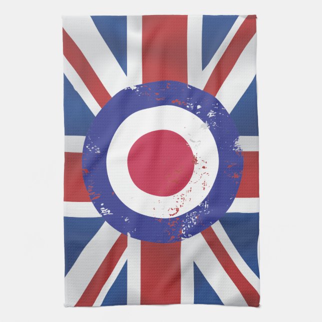 Weathered Mod Target on silk effect Union Jack Tea Towel (Vertical)