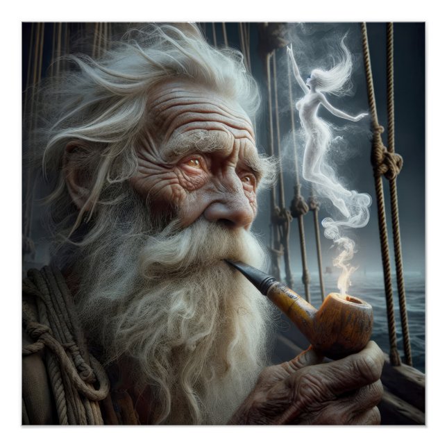 Weathered Old Seaman Smoking a Pipe Poster (Front)