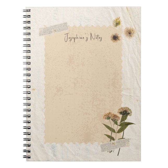 Weathered Paper with hand pressed floral Notebook (Front)