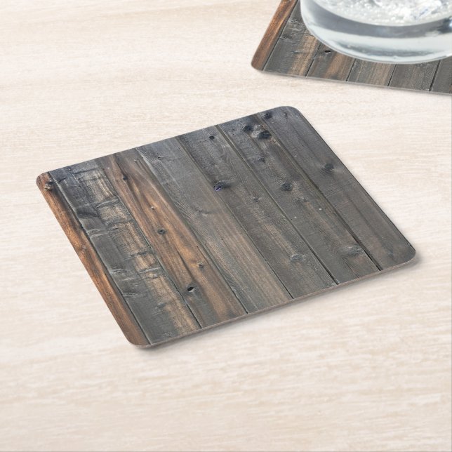 Weathered Redwood Fence Closeup Photo Image Print Square Paper Coaster (Angled)