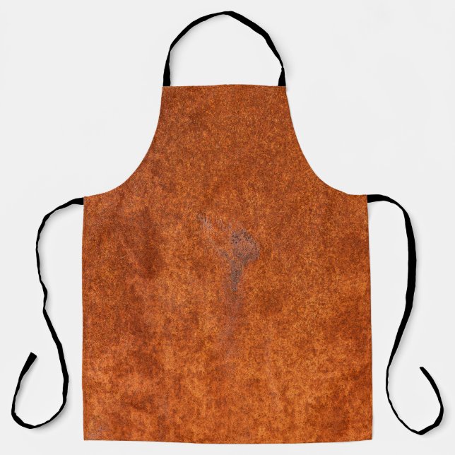 Weathered rusted metal: orange-red texture. apron (Front)