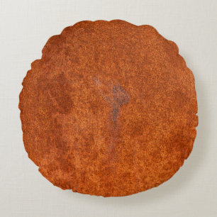 Weathered rusted metal: orange-red texture. round cushion