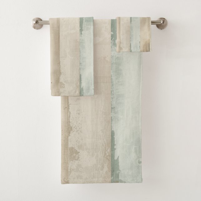 Weathered Soft Blue Tan Brown White Rustic Stripe Bath Towel Set (Insitu)