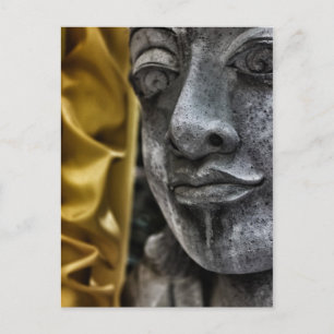Weathered Statue Face and Yellow Silk Postcard