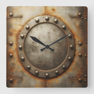 weathered steel, metal look  square wall clock