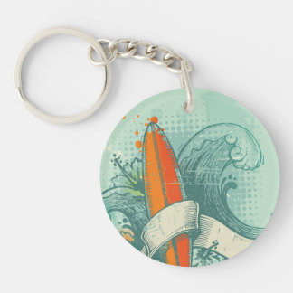 Weathered Surfboard Design Key Ring