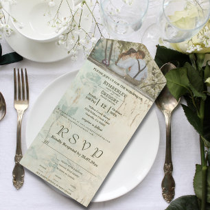 Weathered Texture with Floral Hints Couple Photo All In One Invitation