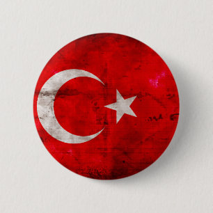 Weathered Turkey Flag 6 Cm Round Badge