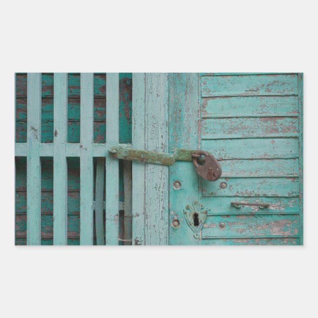 Weathered Turquoise Door Rectangular Sticker (Front)