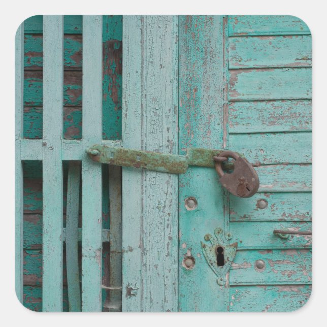 Weathered Turquoise Door Square Sticker (Front)