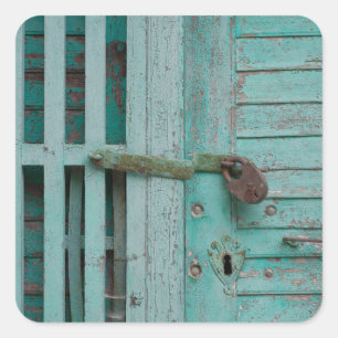 Weathered Turquoise Door Square Sticker